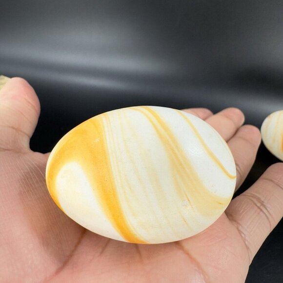 Vintage Nemadji Pottery Hand Made Ceramic Swirl Egg Shaped Figurine Set 2 USA - Picture 8 of 14